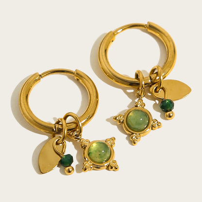 YA-CHAN Stainless Steel Hoop Earrings with Natural Stone & Zircon – Trendy Fashion Jewelry for Women