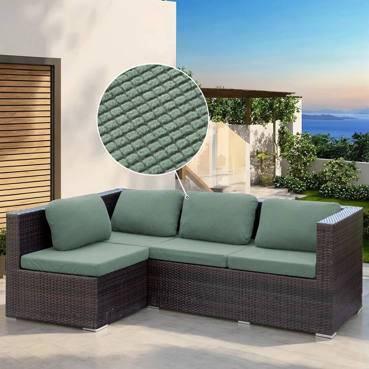 Jacquard Patio Sofa Cushion Cover Universal Outdoor Stretch Sofa Cover Solid Color Cushion Protector Waffle Pattern