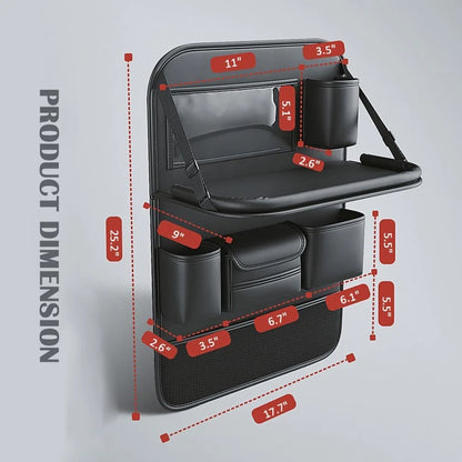 Car Seat Back Storage Bag 6-Pocket with Foldable Table Seat Back Protectors Waterproof  Anti-Kick Pad For Car Essentials