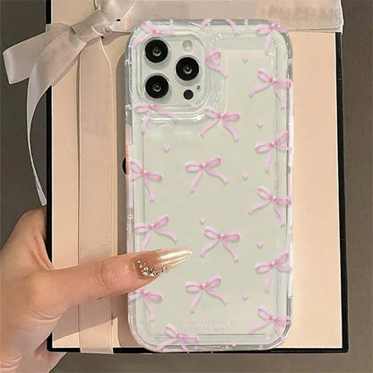 Heart Bow Phone Case for IPhone 17 16 15 14 13 12 11 Pro Max 13 12 Mini 17Air 16e Shockproof Soft Clear Cases Coque