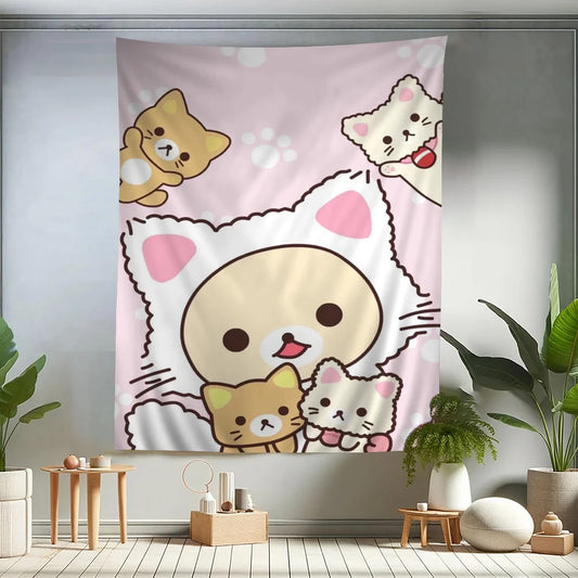 Cute Cartoon R-Rilakkuma Hippie Wall Hanging Tapestries Bohemian Wall Tapestries Mandala INS Home Decor