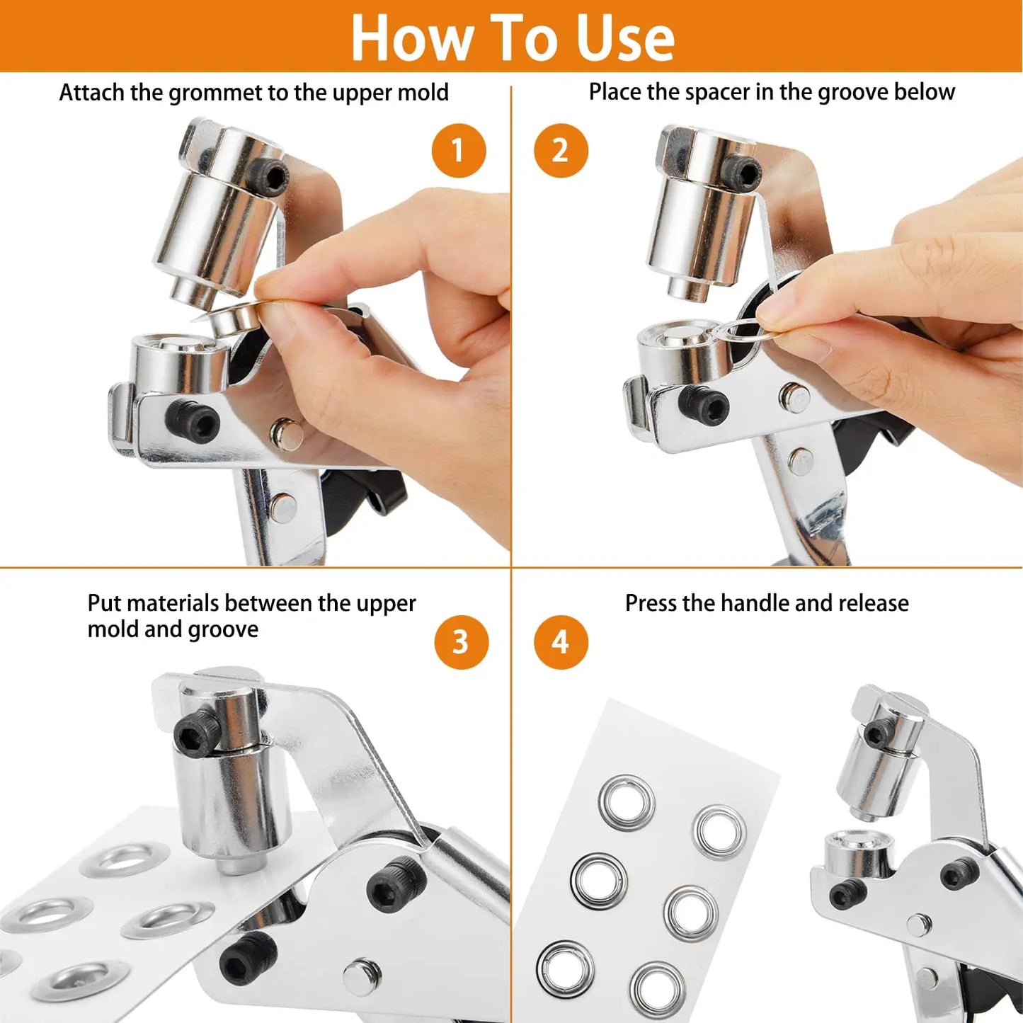 6mm 10mm Grommet Pliers Kit Tools Handheld Hand Press Metal Eyelet Hole Punch Plier for Leather Canvas Clothing DIY Tarp Ring