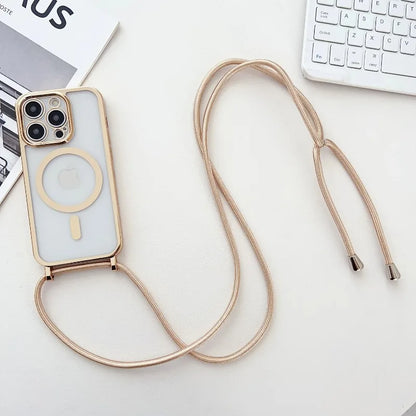 Crossboby Lanyard Plating Phone Case For iPhone Air 17 16E 16 15 14 13 12 11 Pro Max For Magsafe Magnetic Necklace Cord Cover
