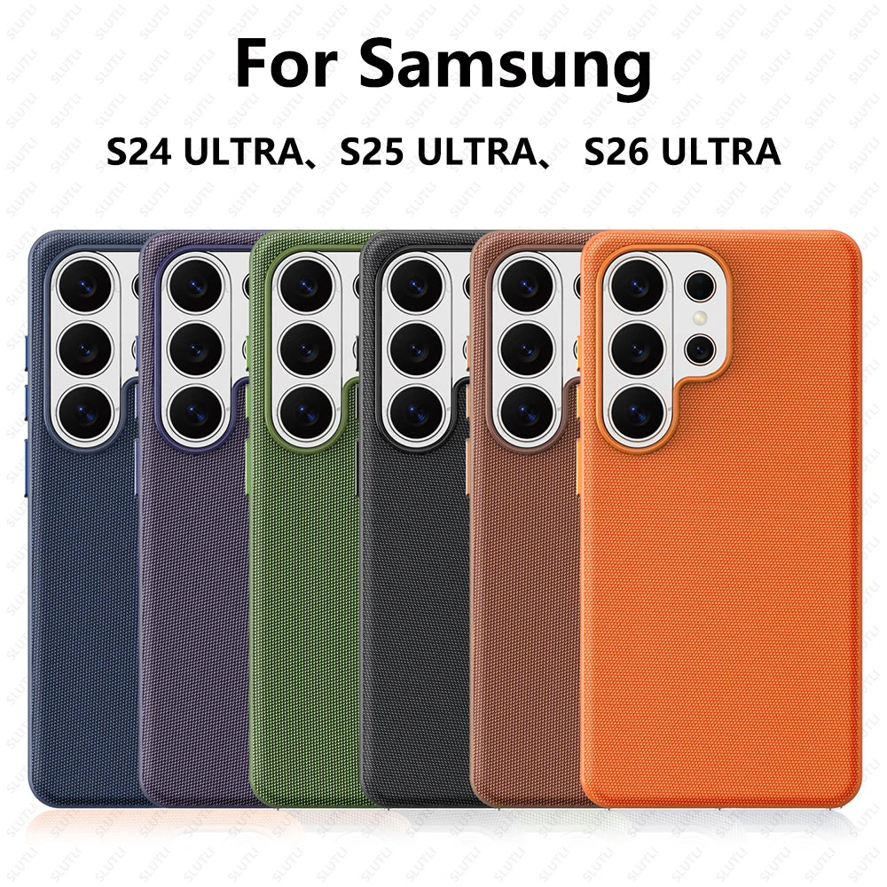 Magnetic Tech Fabric Phone Case For Samsung Galaxy S24 S25 S26 Ultra For Magsafe Wireless Charging TechWoven Anti-Slip Cover