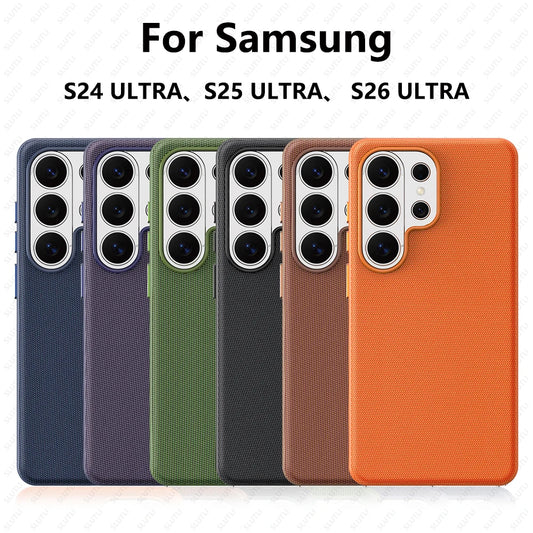 Magnetic Tech Fabric Phone Case For Samsung Galaxy S24 S25 S26 Ultra For Magsafe Wireless Charging TechWoven Anti-Slip Cover