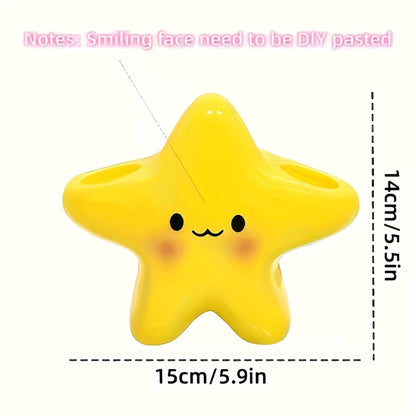 Cute Star-Shaped Toothbrush Holder  Freestanding Bathroom Organizer with Cute Face Design, Space-Saving Toothbrush & Toothpaste