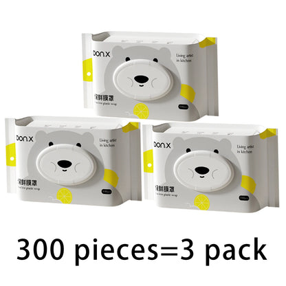100-Pack Disposable Food-Grade Plastic Wrap Covers for Home Kitchen Refrigerator Leftovers, Hangable and Pull-Out Style