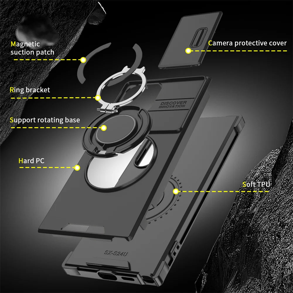 Slide Camera Protection Magnetic Stand Phone Case for Samsung S26 S25 Edge S24 S23 Plus S21 S22 Ultra FE A54 A15 A05 A05S Cover