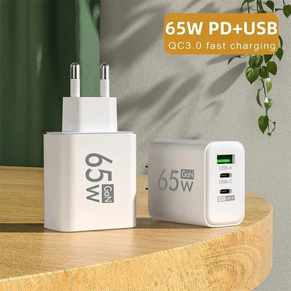 GaN 65W Fast Charging USB Type-C Charger US EU Plug USB PD Quick Charge 3.0 Travel Wall Phone Charger Adapter For iPhone Samsung