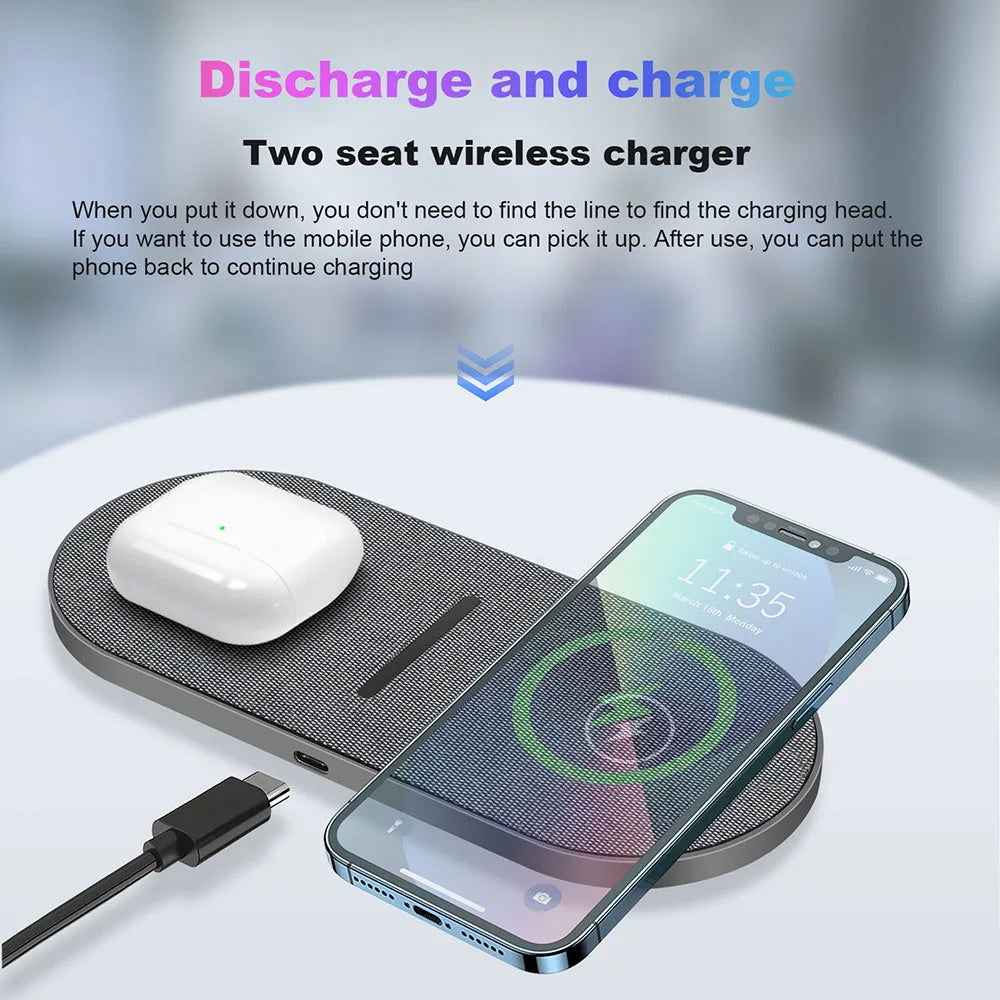 40W Wireless Charger for iPhone 15 14 13 12 11 Pro XS AirPods Pro Dual 20W 2 in 1 Fast Charging Dock Station For Samsung S23 S24