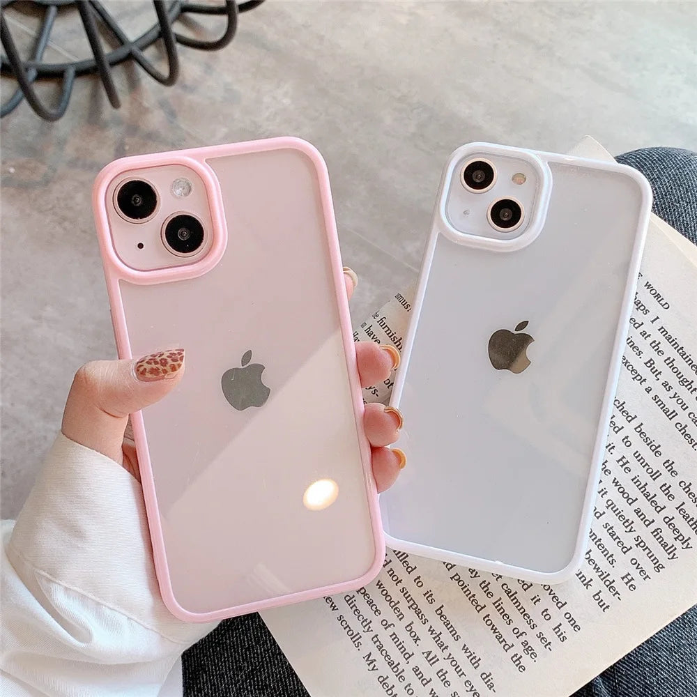 Candy Color Transparent Acrylic iPhone Case – TPU Full Coverage Cover for iPhone 7–15 Series