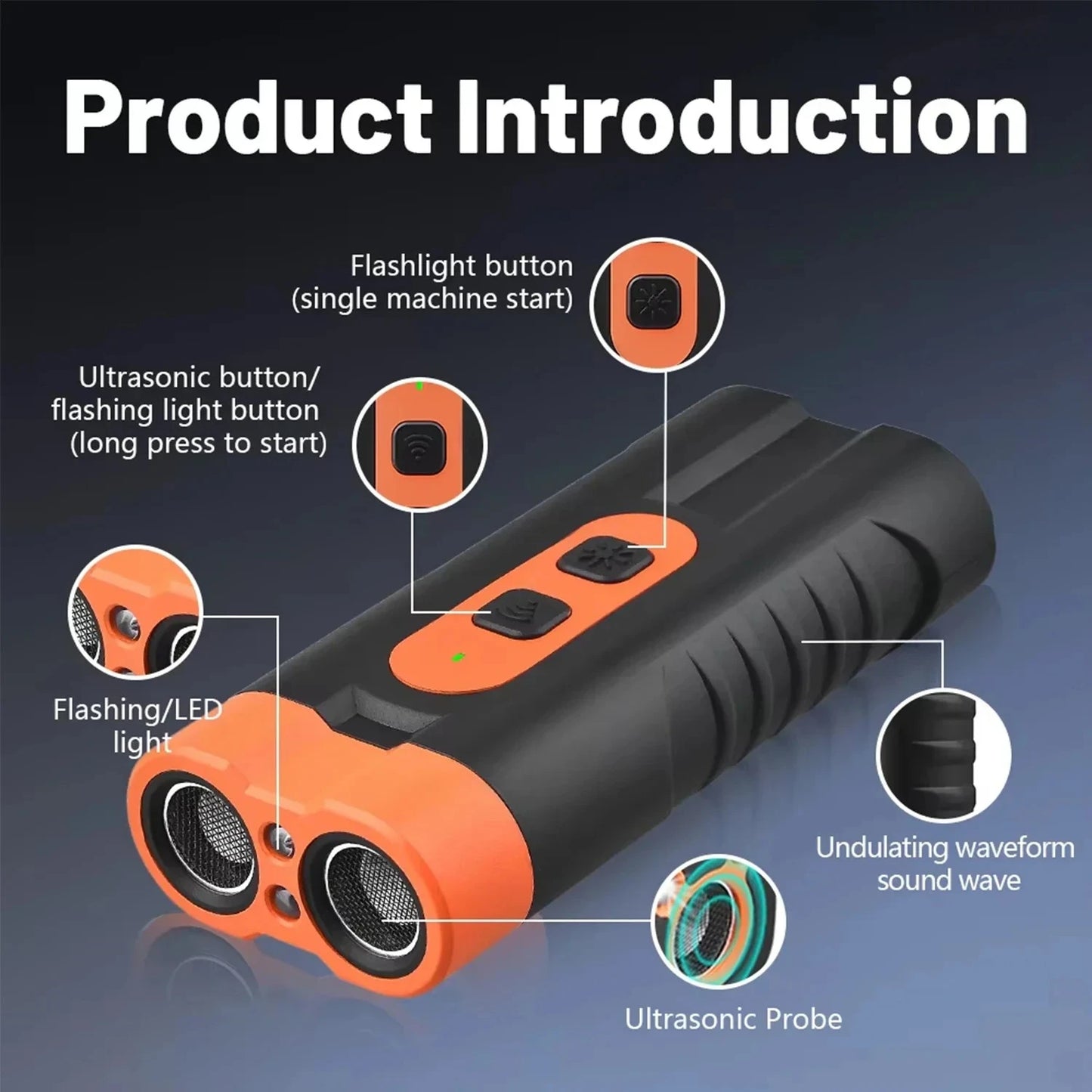 Dual Head Ultrasonic Dog Repeller & Trainer with LED Flashlight