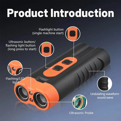 Dual Head Ultrasonic Dog Repeller & Trainer with LED Flashlight