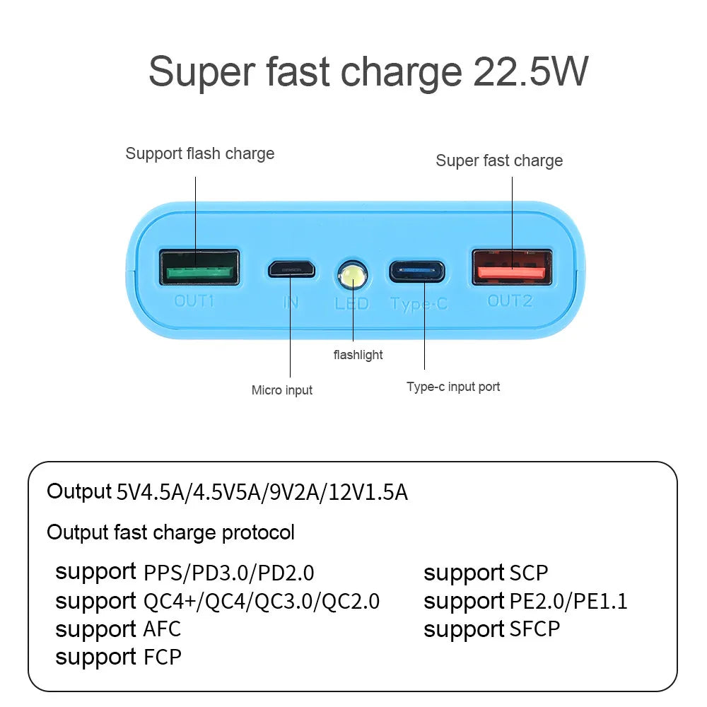 25W Battery Charge Storage Box Dual USB Micro Type C 18650 Power Bank Shell PD QC3.0 Quick Charge For Smartphone Without Battery