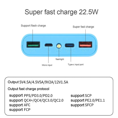25W Battery Charge Storage Box Dual USB Micro Type C 18650 Power Bank Shell PD QC3.0 Quick Charge For Smartphone Without Battery