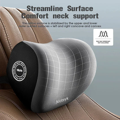 Memory Foam Headrest Lumbar Support Set Ergonomic Neck Pillow Back Cushion Car Driver Seat Comfort Breathable Polyester Fabric
