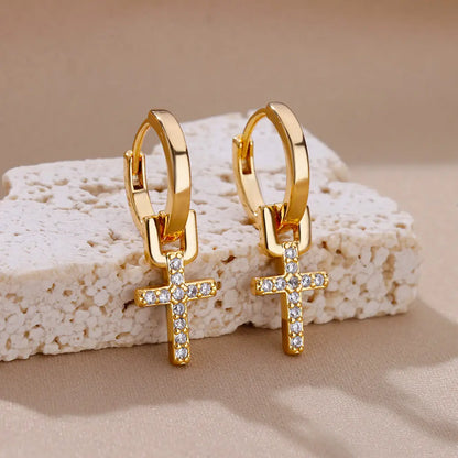 Heart Stainless Steel Earrings for Women – Gold Color Hoop Earring with Zircon, Waterproof & Trendy