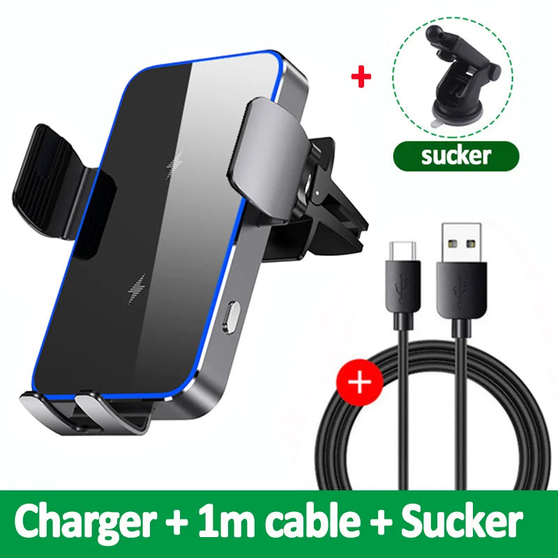 Wireless Car Charger Dual Coil Car Phone Holder Stand for Samsung Galaxy Z Flip 5 4 3 S22 S21 iPhone 14 13 Fast Charging Station