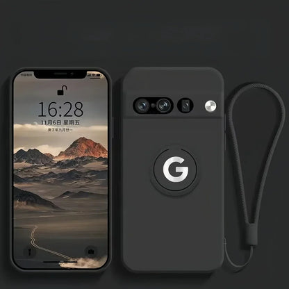 Original Liquid Silicone Rotable Ring Holder Case For Google Pixel 11 Pro XL 10A 9A 8 7 Pro Wrist Strap Skin Feel Protect Cover