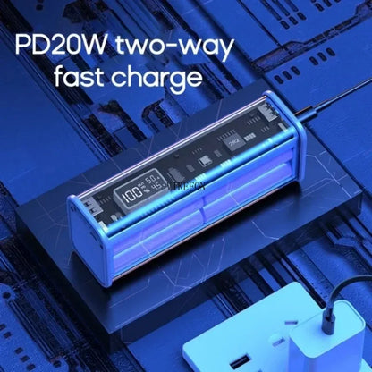 22.5W DIY Battery Charger Power Bank Case Transparent PD Fast Charging Case For 8PCS 18650 Polymer 20000mAh Battery Charging Box
