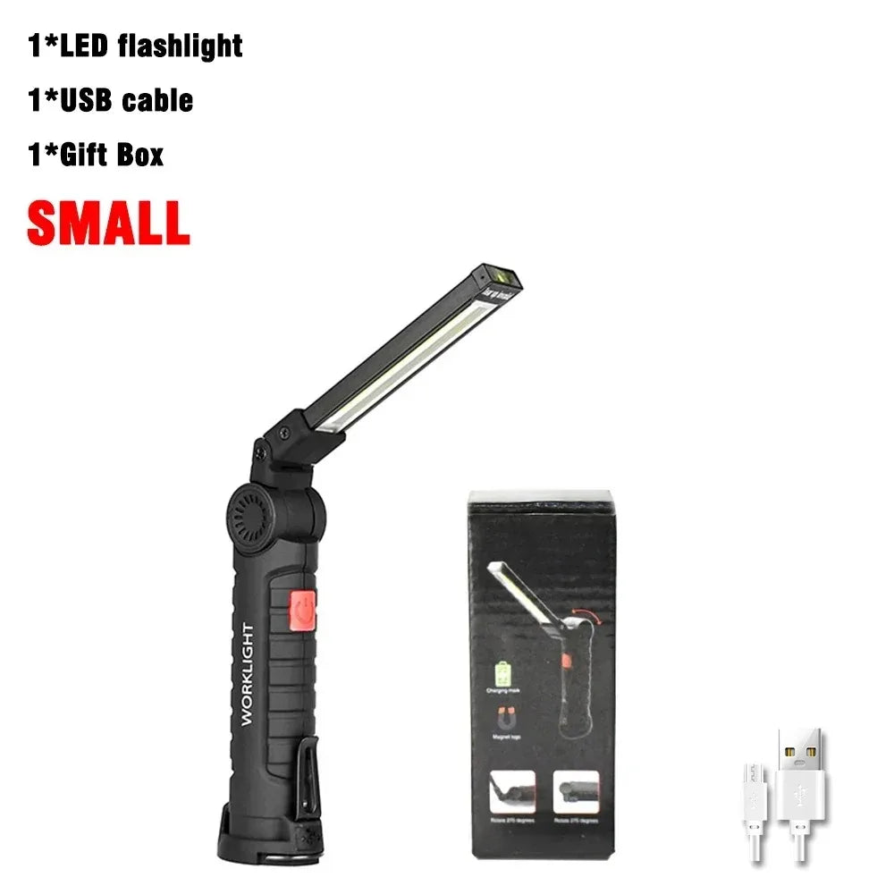 COB LED Work Light USB Rechargeable Magnetic Flashlight Super Bright Folding Lantern for Camping Emergency Car Repair with Hook