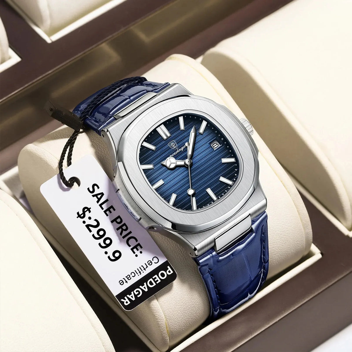 POEDAGAR Casual Square Men's Watch Waterproof Date Luminous Leather Man Quartz Watch High Quality Luxury Fashion Watches For Men