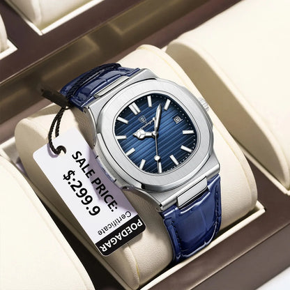 POEDAGAR Casual Square Men's Watch Waterproof Date Luminous Leather Man Quartz Watch High Quality Luxury Fashion Watches For Men
