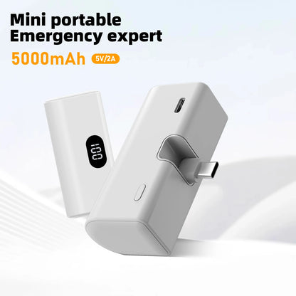 Lightweight 5000mAh Portable Power Bank with Built-in Type C Foldable Functionality, Suitable for Charging All Type C Devices.
