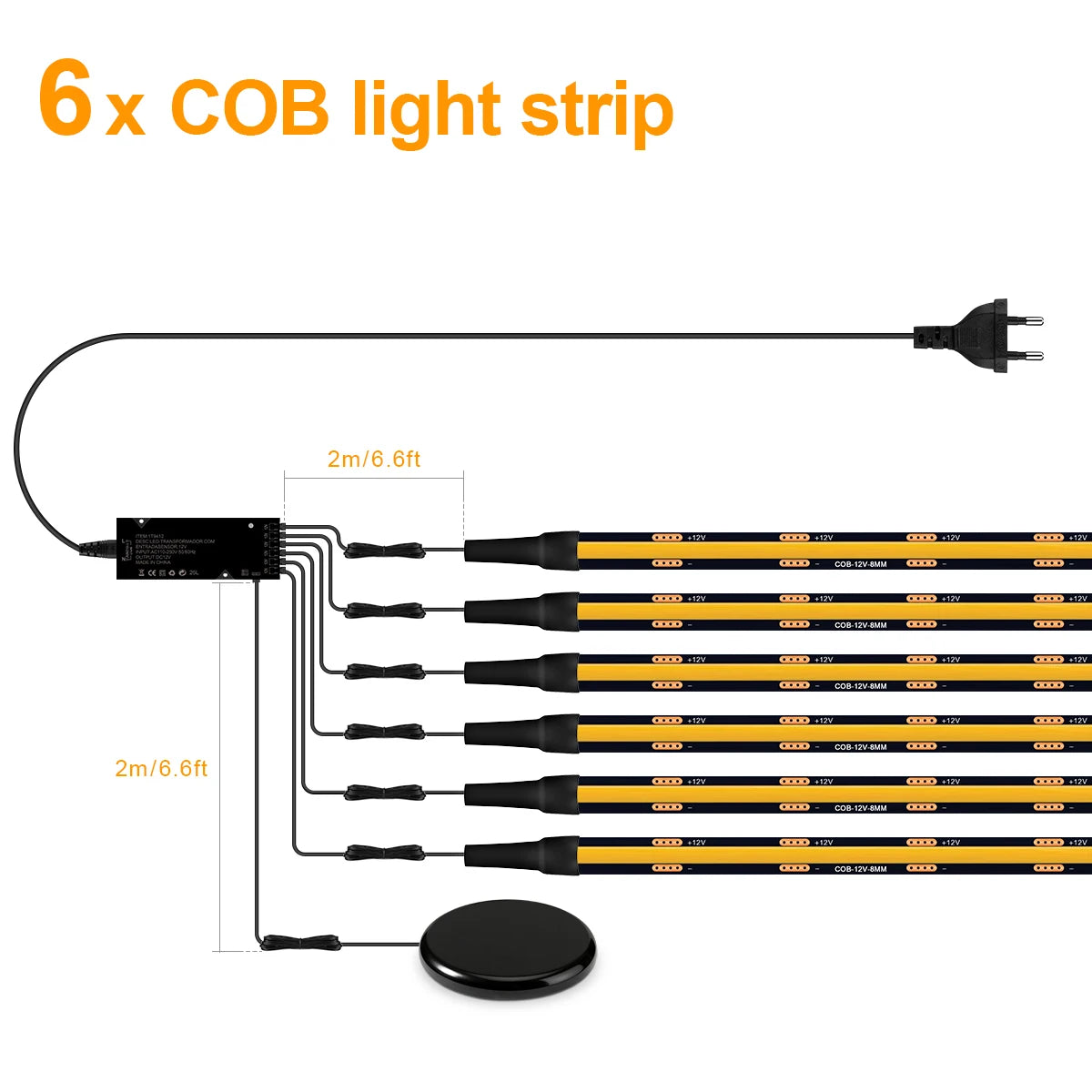 Touch Dimmable Black PCB LED Strip Light COB Tape For Walnut Acoustic Wooden Slat Grille TV Background Wall Panel&Cabinet Decor
