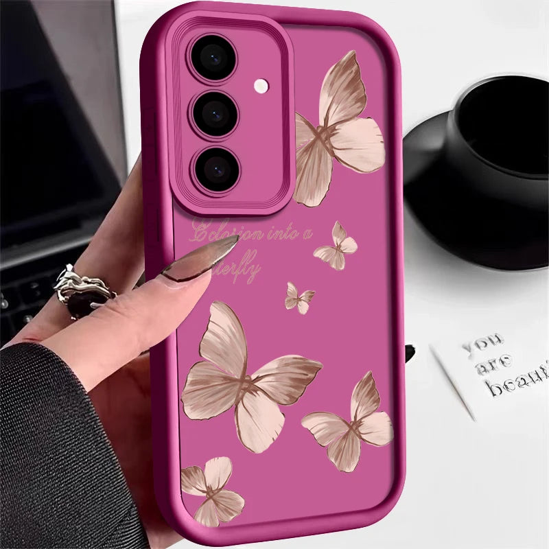 Gold Butterfly Soft TPU Case For Samsung Galaxy A57 A55 A17 A15 A56 A16 A35 A25 5G S26 S25 S24 S23 S22 Ultra S23 FE Phone Cover