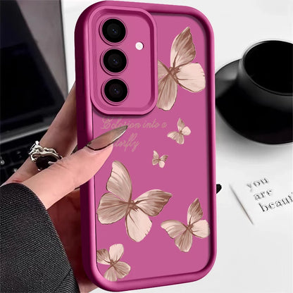 Gold Butterfly Soft TPU Case For Samsung Galaxy A57 A55 A17 A15 A56 A16 A35 A25 5G S26 S25 S24 S23 S22 Ultra S23 FE Phone Cover