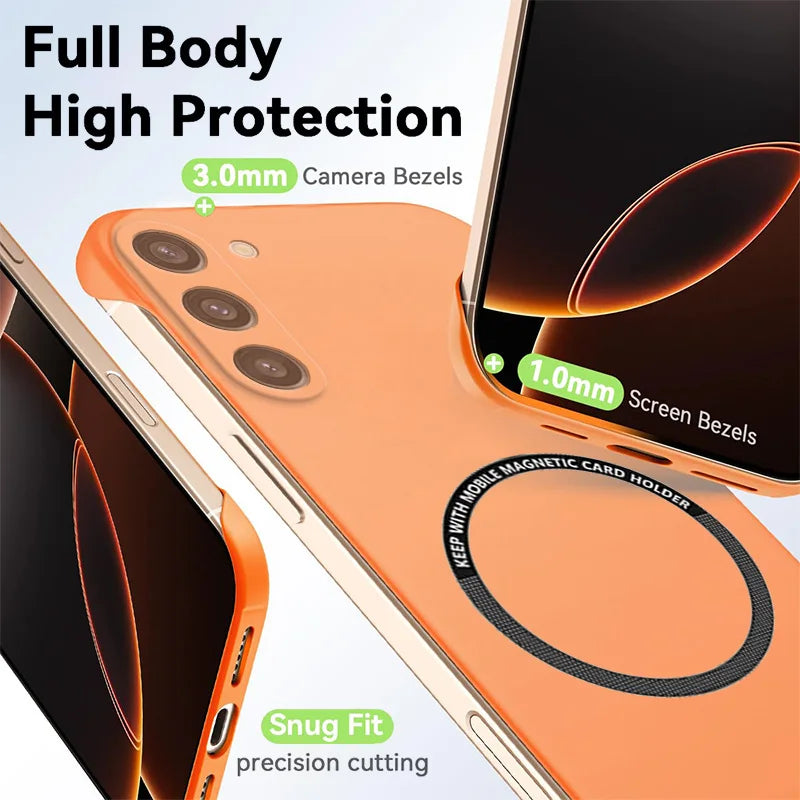 Magnetic Slim for Samsung S23 S22 S21 FE Plus Ultra Frameless Phone Cases Matte Hard Plastic Cover Borderless Shockproof Armor