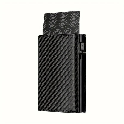 Men's Wallet with Zipper Coin Purse Automatic Pop-up Metal Credit Card Holder Minimalist RFID Blocking Business Card Wallet Idea
