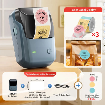 Portable Niimbot B1 Wireless Label Maker Adhesive Sticker Printer Labeling Machine DIY 20-50mm Labels for Office Home