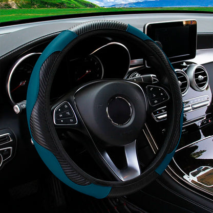 PU Carbon Fiber Leather Car Steering Wheel Cover – 14.5 to 15 Inch