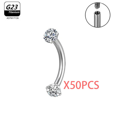 G23 Titanium Eyebrow Piercing Jewelry with Zircon – 1/5/50pcs Wholesale