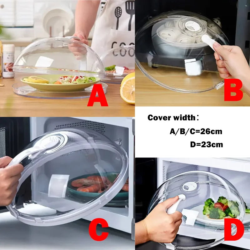 Microwave Food Splash Guard High Temperature Resistant Food Heating Cover with Steam Vent and Handle Transparent Plate Cover