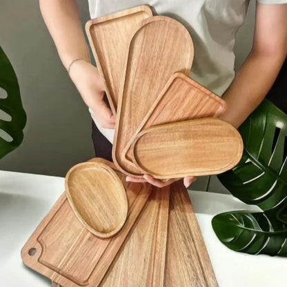 Wabi Sabi Style Acacia Wood Decorative Serving Platter Oval Natural Wood Tray for Home Tabletop Decoration Small Organizer
