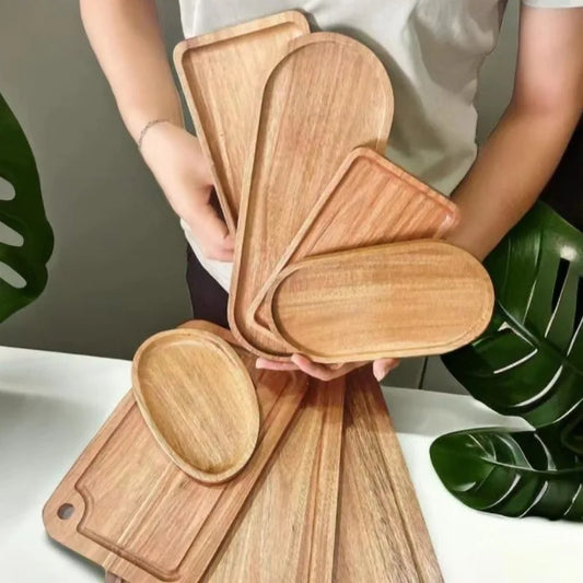 Wabi Sabi Style Acacia Wood Decorative Serving Platter Oval Natural Wood Tray for Home Tabletop Decoration Small Organizer