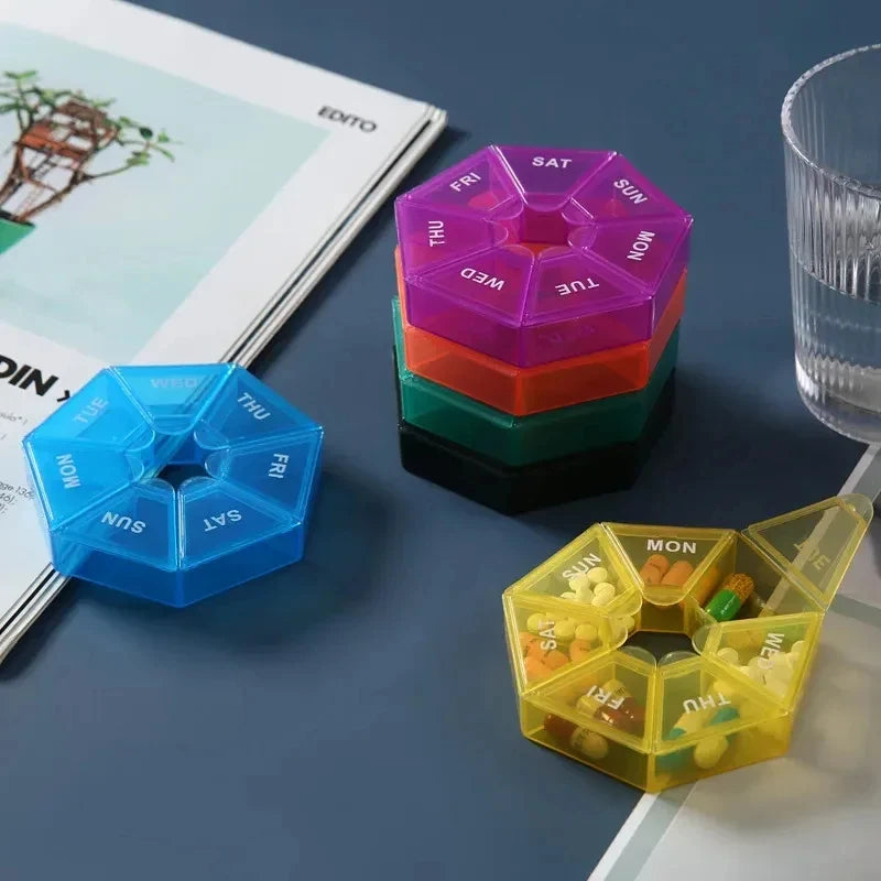 1/2/3Pcs A Week 7 Corners Pill Box Round 7 Boxes For One Week Small Pill Box Mini 7 Days Portable Points Medicine Jewelry Box