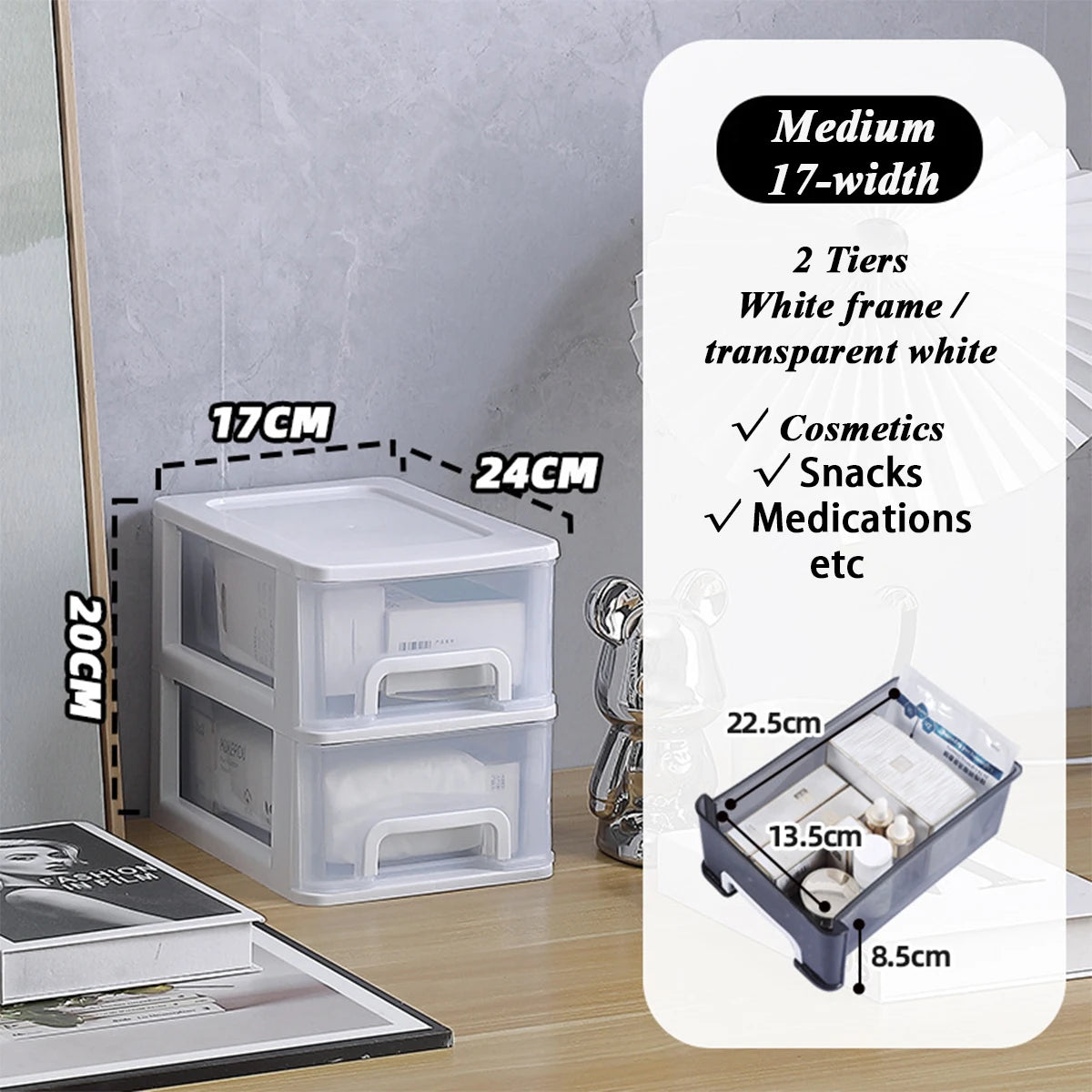 Clear Desktop Storage Box with Drawer Heightened Table Organizer Plastic Office storage cabinet  for Stationery cosmetics