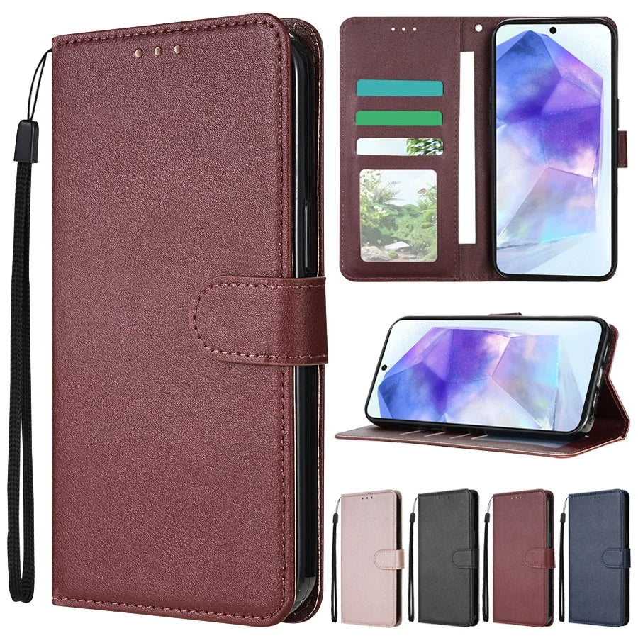 Wallet Flip Leather Case for Samsung Galaxy A Series – Card Slots, Stand, and Magnetic Closure