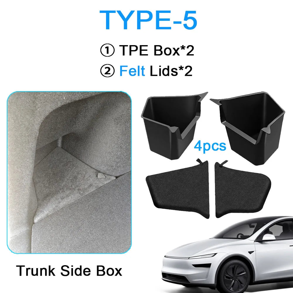 1:1 Official Design Trunk Storage Bins For Tesla Model Y Juniper 2025 Trunk Organizer Trunk Side Storage Box Travel Accessories