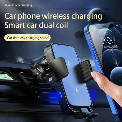 Wireless Car Charger Dual Coil Car Phone Holder Stand for Samsung Galaxy Z Flip 5 4 3 S22 S21 iPhone 14 13 Fast Charging Station