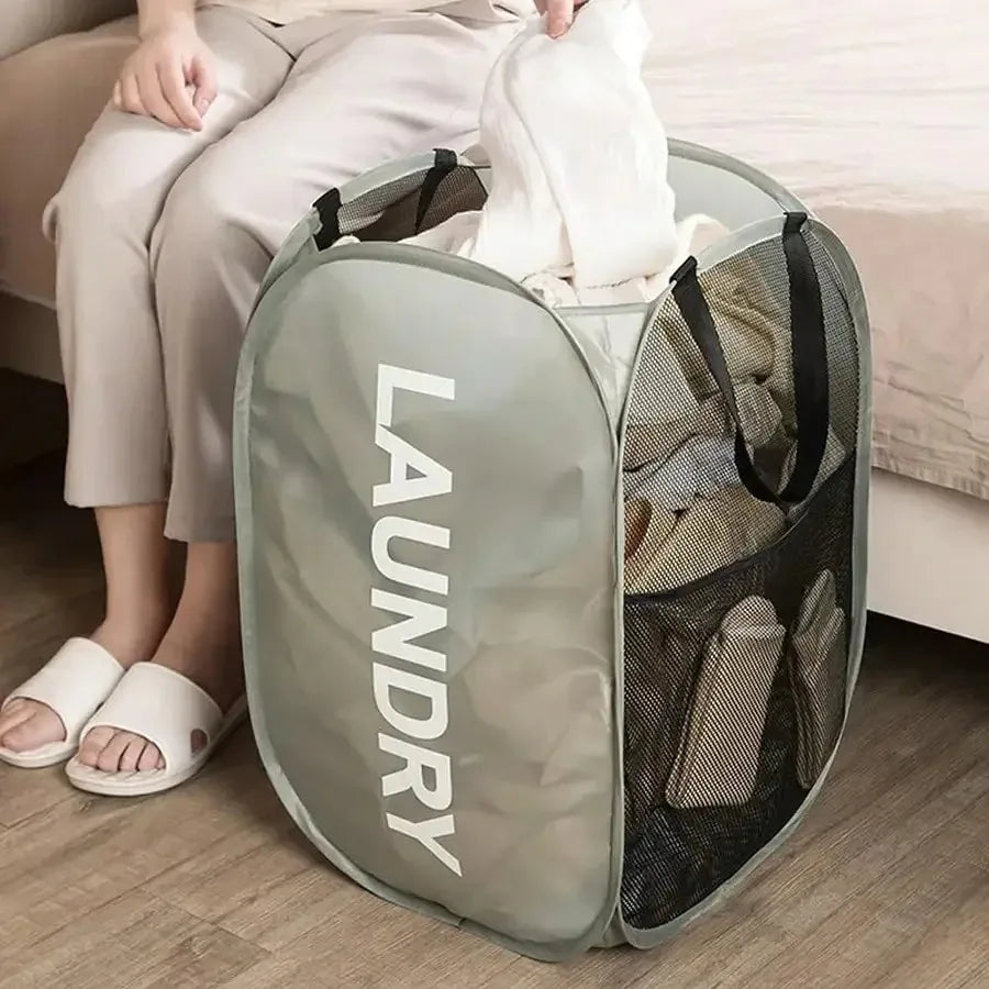 Foldable Mesh Pop-Up Laundry Basket – Large Capacity