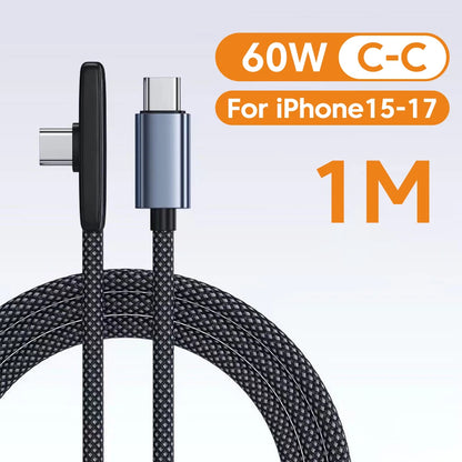 100W USB to Type C Fast Charging  90° Elbow Data Cable PD USB C Super Charging Game Cable for Samsung S23 S22 Huawei POCO Realme