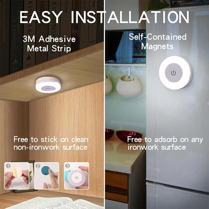 1-6Pcs Energy Saving LED Night Lights Touch Sensor 3 Color Dimmable Wall Night Lamp USB Rechargeable Magnetic Room Aisle Bedroom