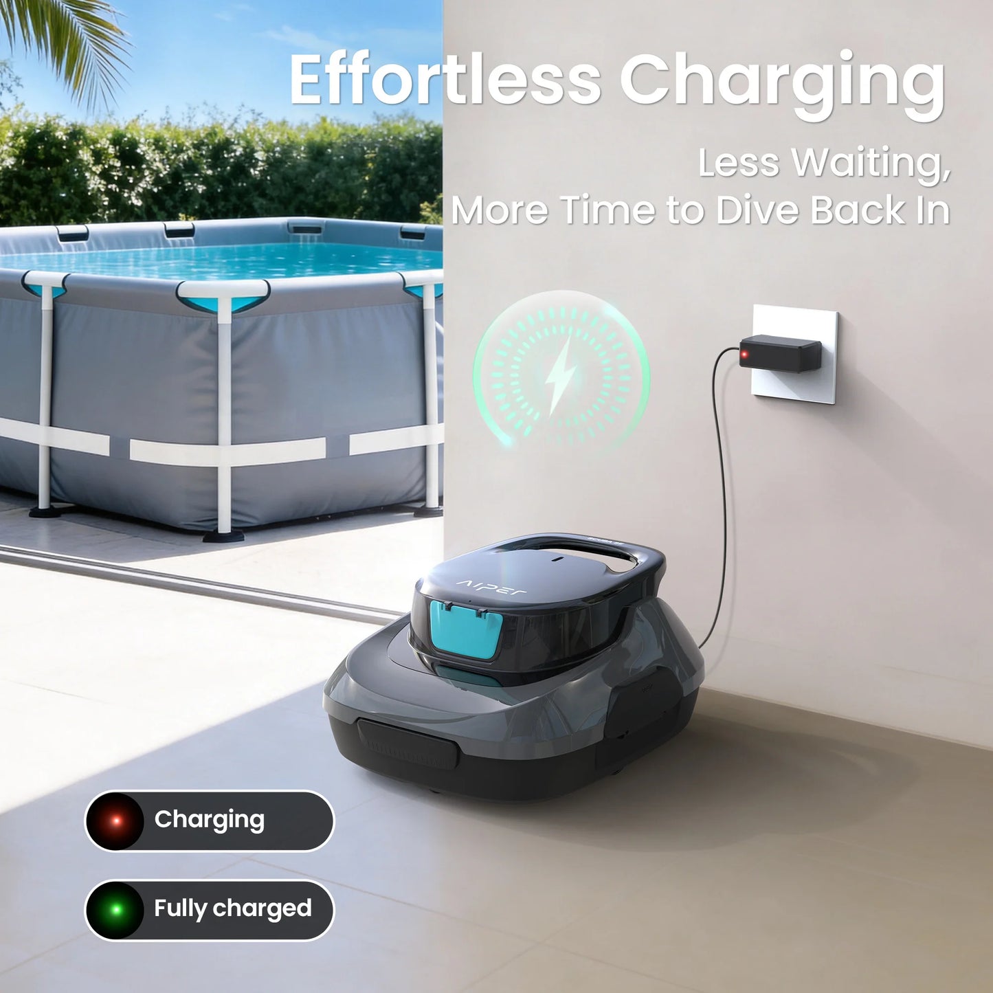 Refurbished AIPER Scuba SE Cordless Pool Cleaner Pool Vacuum with 90-Min Runtime, Smart Self-Parking, Lightweight, Pool Vacuum for Above Ground Flat Pools up to 860 Sq.ft, Starry Gray & Teal