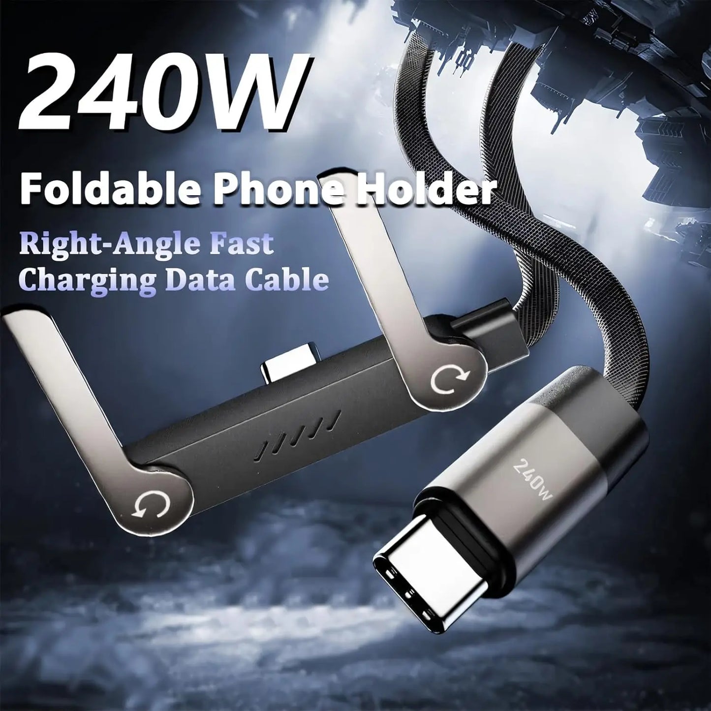 240W Quick Charging Wire with Folding Phone Stands USB A Type C  Holder Charger Cables for IPhone 17 16 15 Samsung S26 Xiaomi