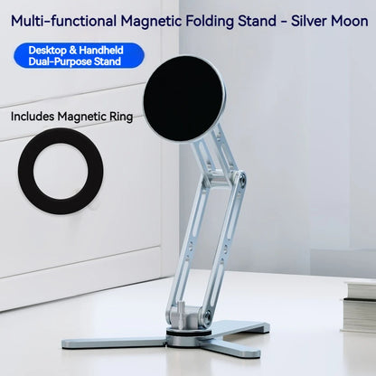 2-in-1 Alloy Magnetic Phone Stand, Foldable 360 Rotation, Handheld & Desktop Dual Use, Universal Compatible with Phone & Tablet